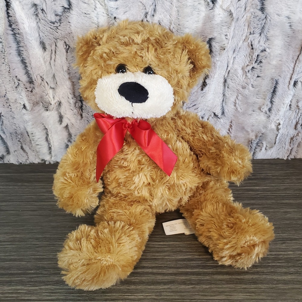 Animal Adventure Brown Teddy Bear 12" Plush Stuffed Animal Red Satin Bow 2013